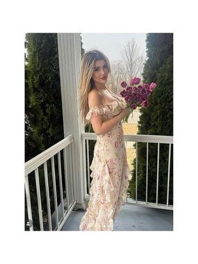 Ruffled Floral Midi Dress in Blush Pink